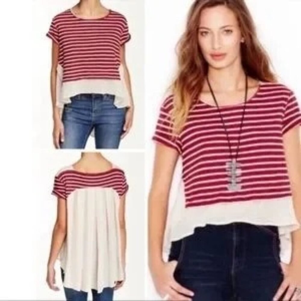 Free People French Kiss Red Stripe Top